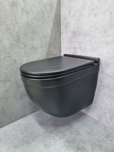Унитаз подвесной CeramaLux 2198MB черный матовый с сиденьем микролифт каскадный смыв