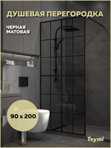 Душевая перегородка Teymi Helmi T00311 90х200 стекло тонированное профиль черный