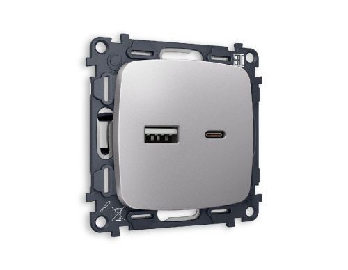 Комплект механизма розетки 2USB A+C 20W 3000mA (быстрая зарядка) Ambrella Volt Omega (Омега) MO511010