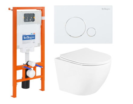 Комплект унитаз с инсталляцией с клавишей смыва BelBagno UNO BB3105CHR/SC/BB002-80/BB014-SR-BIANCO