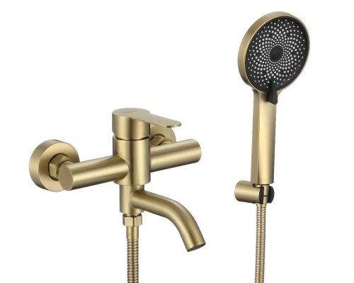 Смеситель для ванны и душа Fmark FS8206C настенный золото матовое