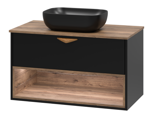 Тумба под раковину Brevita Bergen BER-07090-19-02-1Я 90х48х52 подвесная цвет черный/коричневый