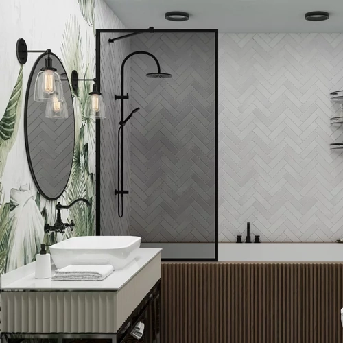 Душевая шторка на ванну Veconi Palau PL85B-90-05-C8 90х150 стекло тонированное профиль черный ориентация универсальная