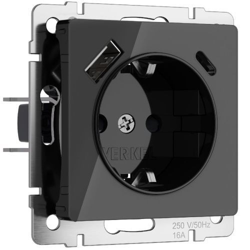 Розетка с заземлением, шторками и USB тип A+C Werkel 4690389197741