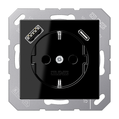 Розетка 2K+З USB Typ AC Jung Serie A (Серие А) A1520-15CASW