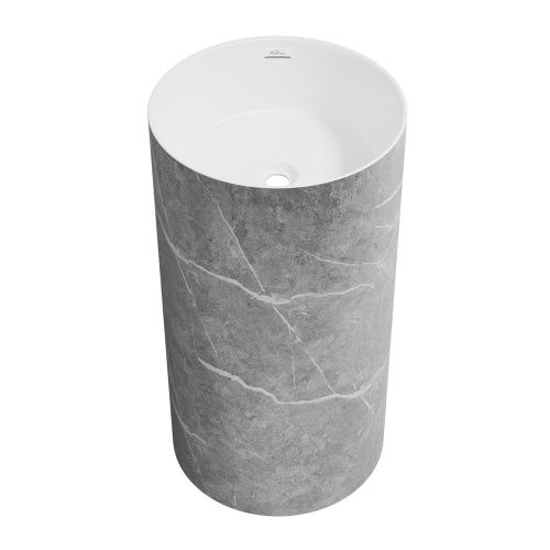 Раковина акриловая Wellsee Chalice Perfection 230618000 45х45 напольная цвет серый мрамор/белый без отверстий под смеситель