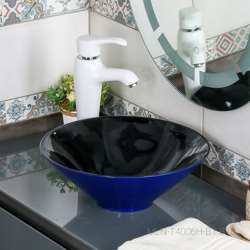 Раковина из сантехнического фарфора Melana 7020-B1+B18-806 41х41 накладная цвет синий/черный без отверстий под смеситель