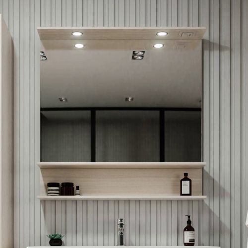 Зеркало с подсветкой Бриклаер 4627125414961 90х90 цвет светлая лиственница