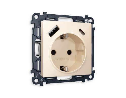 Комплект механизма розетки 2USB A+C 20W (быстрая зарядка) с/з Ambrella Volt Alfa (Алфа) MA310010