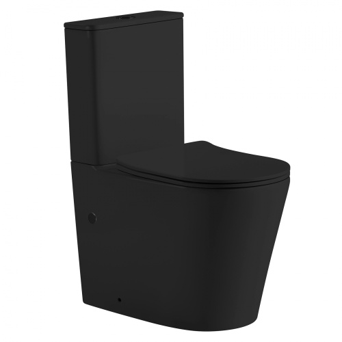 Унитаз напольный с бачком Abber Bequem AC1112TMB черный матовый с сиденьем безободковый смыв торнадо