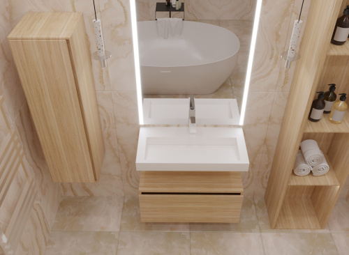 Раковина из искусственного камня Armadi Art Flat 859-080 80х46 подвесная цвет белый без отверстий под смеситель