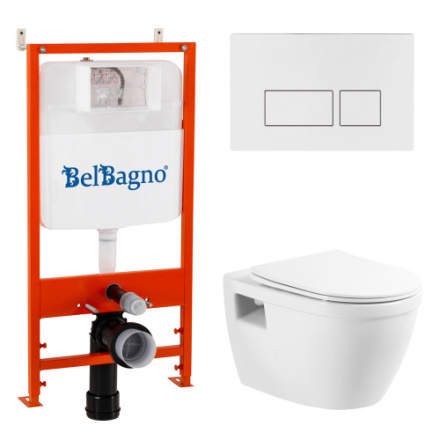 Комплект унитаз с инсталляцией с клавишей смыва BelBagno LOTO BB070CHR/SC/BB026/BB042BL