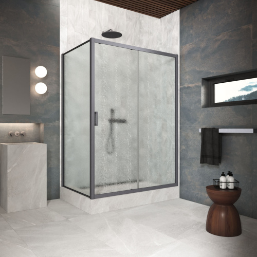 Душевой уголок Vegas-Glass ZP+ZPV Protec ZP+ZPV Protec 180*85 06 02 180х85 стекло рифленое профиль вороненая сталь