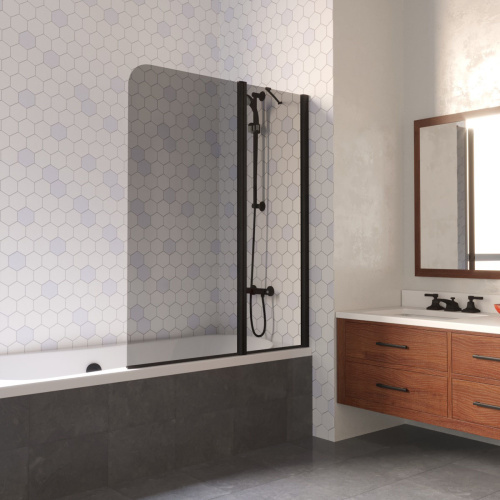 Душевая шторка на ванну Vegas-Glass E2V LUX ST E2V LUX ST 125 02М 7 R 125х151 стекло тонированное профиль черный матовый