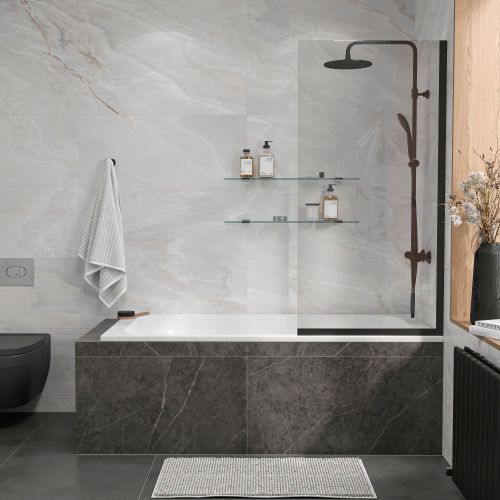 Душевая шторка Reflexion Fix RX14070CBL-03 70x140 стекло прозрачное профиль черный матовый ориентация универсальная