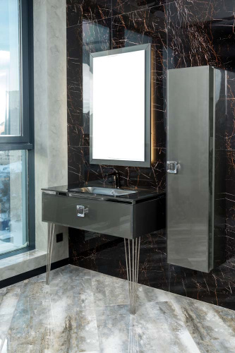 Раковина стеклянная Armadi Art Lucido 852-080-GR 86х56 встраиваемая цвет графит 1 отверстие под смеситель