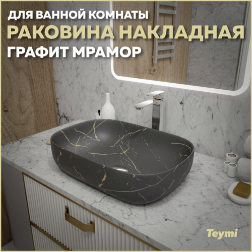 Раковина из сантехнического фарфора Teymi Solli T50385 61х40 накладная цвет серый