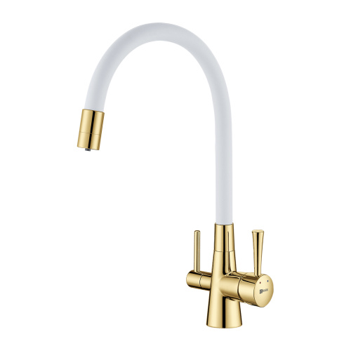 Смеситель для кухни LeMark Comfort LM3075G-White на мойку белый/золото без термостата