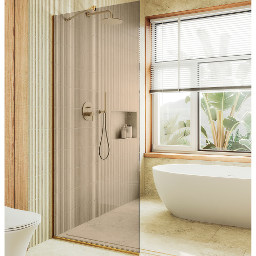 Душевая перегородка Maybah Glass MGD-678-3у 109х195 стекло тонированное профиль золото глянцевое