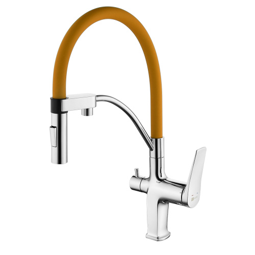 Смеситель для кухни LeMark Comfort LM3074C-Orange на мойку хром/оранжевый без термостата