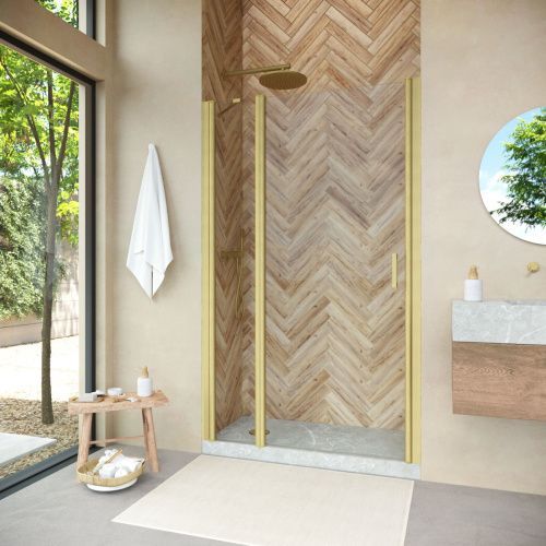 Душевая дверь Vegas-Glass EP-F-1 NOVO EP-F-1 NOVO 155 03 01 L 155х189 стекло прозрачное профиль золото матовое