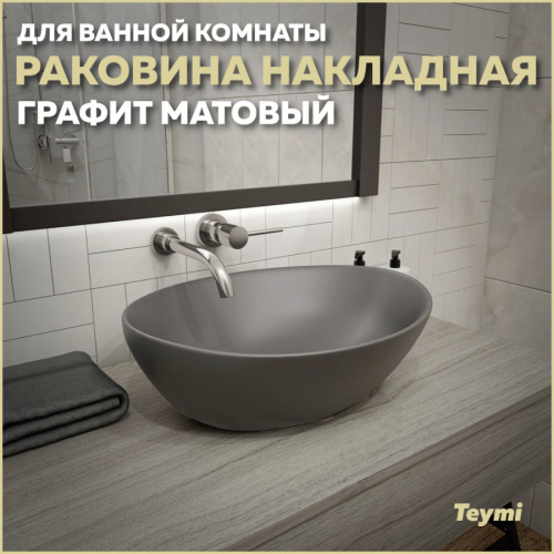 Раковина из сантехнического фарфора Teymi Lori T50493 41х34 накладная цвет серый
