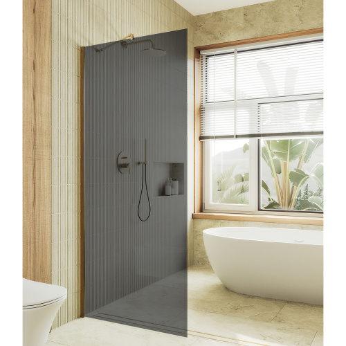 Душевая перегородка Maybah Glass MGD-1355-3ш 99х195 стекло тонированное профиль золото глянцевое