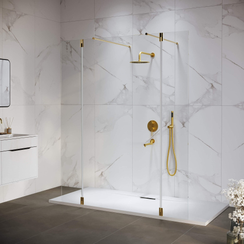 Душевая перегородка RGW Walk In 351005243-16 140х195 стекло прозрачное профиль золото глянцевое Душевая перегородка RGW Walk In 351005243-16 140х195 стекло прозрачное профиль золото глянцевое