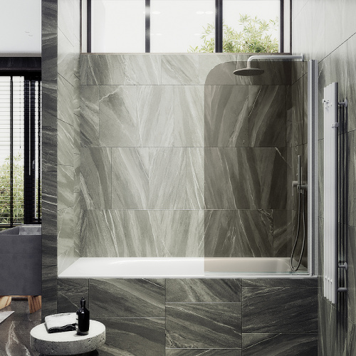 Душевая шторка на ванну Maybah Glass MGV-616-1 70х140 стекло тонированное профиль белый