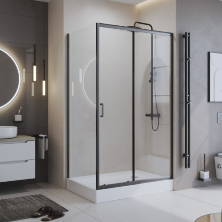 Душевой уголок BelBagno UNO-195 UNO-195-AH-1-120/80-C-NERO стекло прозрачное 5 мм