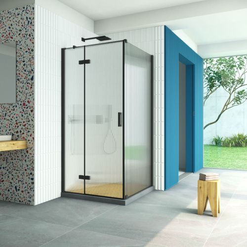 Душевой уголок Vegas-Glass AFP-Fis Retta AFP-Fis Retta 80 02М Moru L 80х80 стекло рифленое профиль черный без поддона