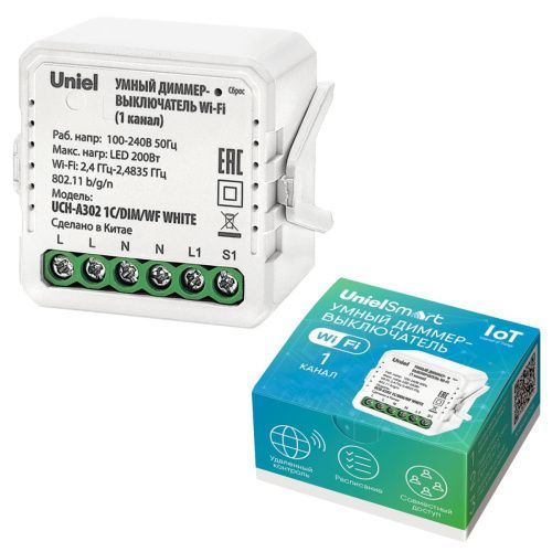 Умный диммер-выключатель Wi-Fi Uniel UCH-A302 1C/DIM/WF WHITE