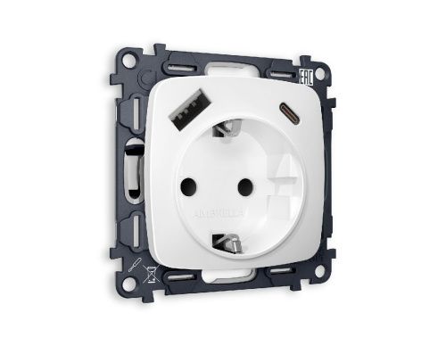 Комплект механизма розетки 2USB A+C 20W (быстрая зарядка) с/з Ambrella Volt Omega (Омега) MO130010