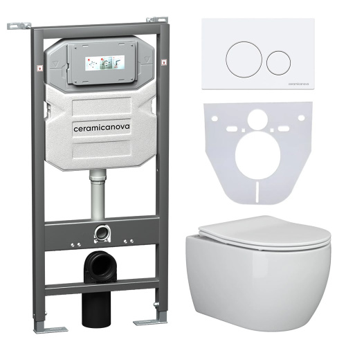 Инсталляция с кнопкой + унитаз + шумоизоляция Ceramica Nova CN3009_1001W_1000