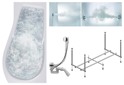 Ванна акриловая гидромассажная Timo VINO VINO1792R-KTVINO17-SPV1505-T-CM-T-BM 170х92 пристенная асимметричная с каркасом