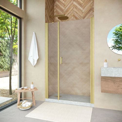 Душевая дверь Vegas-Glass EP-F-2 NOVO EP-F-2 NOVO 100 03 Moru R 100х190 стекло рифленое профиль золото