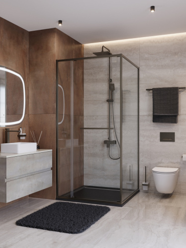 Душевой уголок Cezares LUX LUX-AH-FS-11-100/90-C-GM 100х90 стекло прозрачное профиль оружейная сталь без поддона