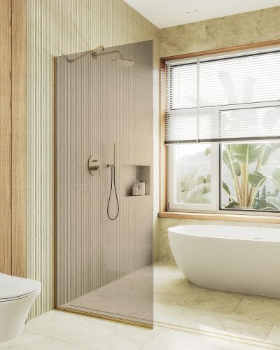 Душевая перегородка Maybah Glass MGD-1353-3у 100х195 стекло тонированное профиль золото