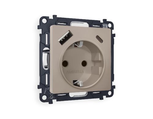 Комплект механизма розетки 2USB A+C 20W (быстрая зарядка) с/з Ambrella Volt Alfa (Алфа) MA370010