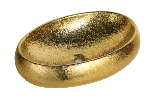 Раковина из сантехнического фарфора MILLEAU BOUTIQUE MU8005-EGG 61х41 накладная цвет золото без отверстий под смеситель