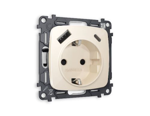 Комплект механизма розетки 2USB A+C 20W (быстрая зарядка) с/з Ambrella Volt Omega (Омега) MO310010