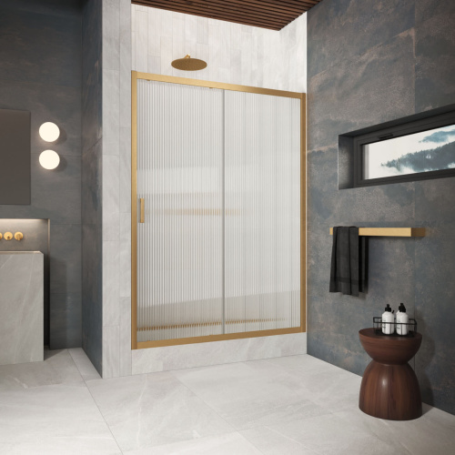 Душевая дверь Vegas-Glass ZP Protec ZP Protec h1900 165 03 Moru 165х190 стекло рифленое профиль золото матовое