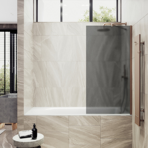 Душевая шторка на ванну Maybah Glass MGV-86-2ш 60х140 стекло тонированное профиль бронза