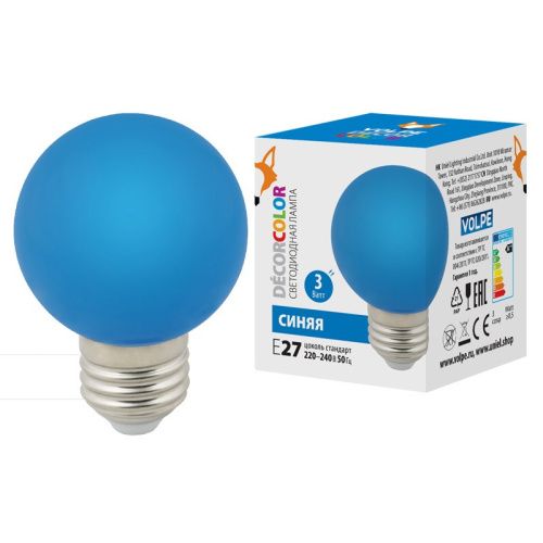 Лампа светодиодная Volpe LED-G60 LED-G60-3W/Blue/E27/FR/С