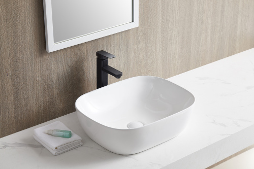 Раковина из сантехнического фарфора Sintesi SIN-LVB-APP-403 50х41 накладная цвет белый