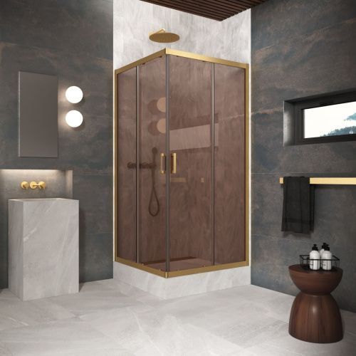 Душевой уголок Vegas-Glass ZA Protec ZA Protec 120 03 05 120х120 стекло тонированное профиль золото без поддона