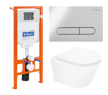 Комплект унитаз с инсталляцией с клавишей смыва BelBagno TRE BB8001CHR/SC/BB002-80/BB005-PR-CHROME