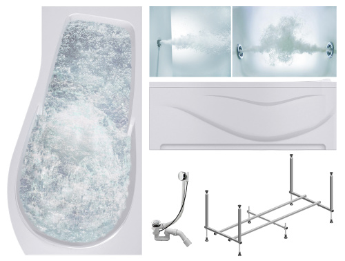 Ванна акриловая гидромассажная Timo VINO VINO1792R-KTVINO17-SPV1505-T-CM-T-BM-FPVINO17R 170х92 пристенная асимметричная с каркасом