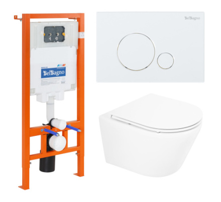 Комплект унитаз с инсталляцией с клавишей смыва BelBagno TRE BB8001CHR/SC/BB002-80/BB014-SR-BIANCO