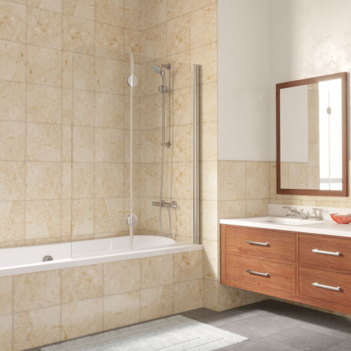 Душевая шторка на ванну Vegas-Glass E2V LUX E2V LUX 120 8 crystalvision R 120х151 стекло прозрачное профиль хром глянцевый